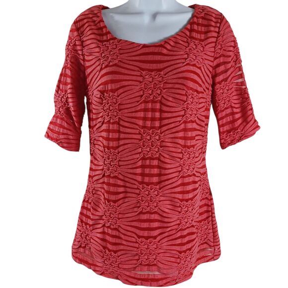 ECI New York Textured Stripe Blouse S Cherry Red Semi-Sheer Knit Top NWT Macy’s - Picture 2 of 9